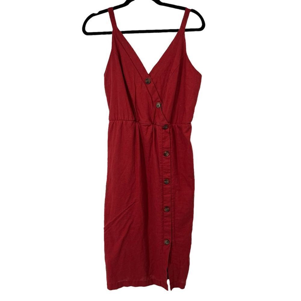 Maurices Burgundy Linen Blend Side Button Down Lined Dress‎